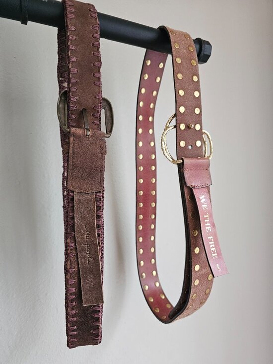 We The Free Free People Lasso Cognac Leather Studded Belt Patchwork Suede Belts